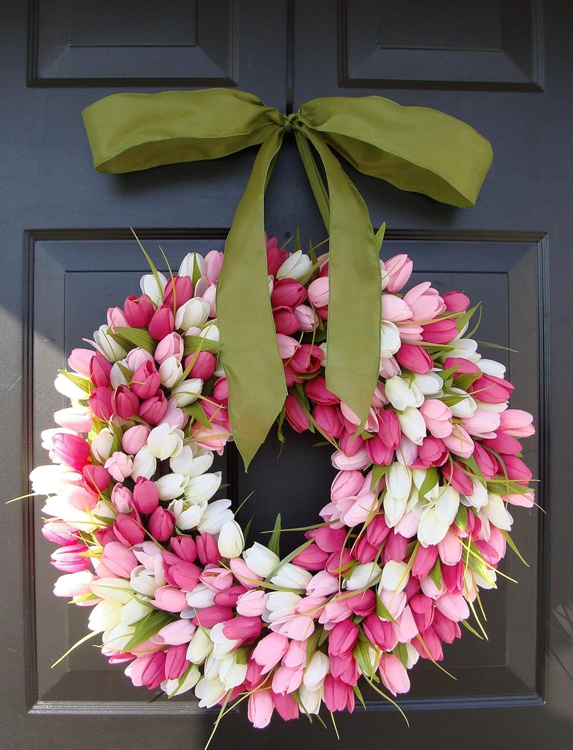 outdoor front door wreaths on Amazon Com Elegant Holidays Handmade Pink White Silk Tulip Wreath W Bow Decorative Home Decor For Indoor Outdoor Welcome Guests In Spring Summer Front Door Wreaths Mother S Day Holiday Accent 16 26 Inch Handmade