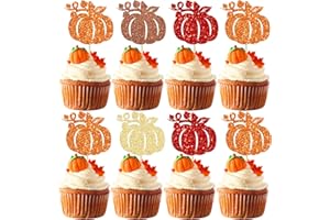 Gyufise 24Pcs Pumpkin Cupcake Toppers Glitter Fall Theme Pumpkin Cupcake Picks Autumn Fall Harvest Theme Baby Shower Kids Birthday Thanksgiving Cake Decorations Mixed Colors