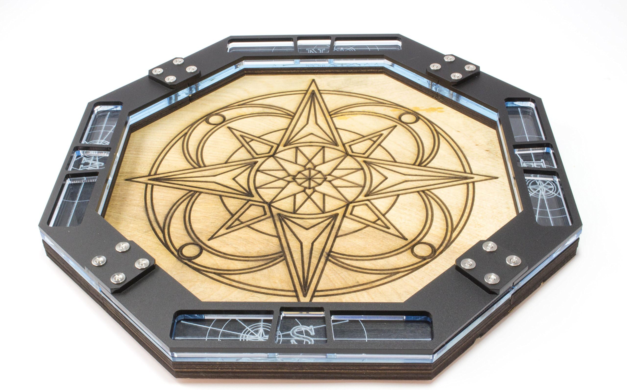 C4Labs Dice Tray 10" Octagon Laser Etched Wood - Compass - Blue