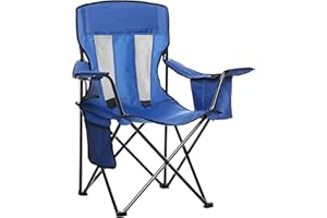 Amazon Basics Portable Camping Chair with 4-Can Cooler, Side Pocket, Cup Holder, and Carry Bag; Collapsible Chair for Camping