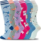 fenglaoda Compression Socks Women Men 6 Pairs, Knee High Best Support Circulation Socks for Running, Travel, Flight, Nurse