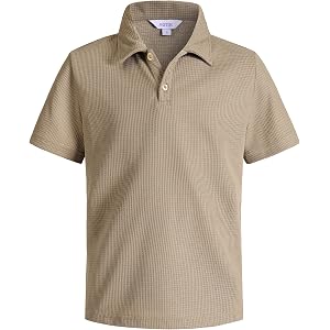 AOTIK Boys Waffle Polo Shirt Short Sleeve Collared Shirt Casual Summer Tops | Textured, Breathable, Soft, Lightweight Button
