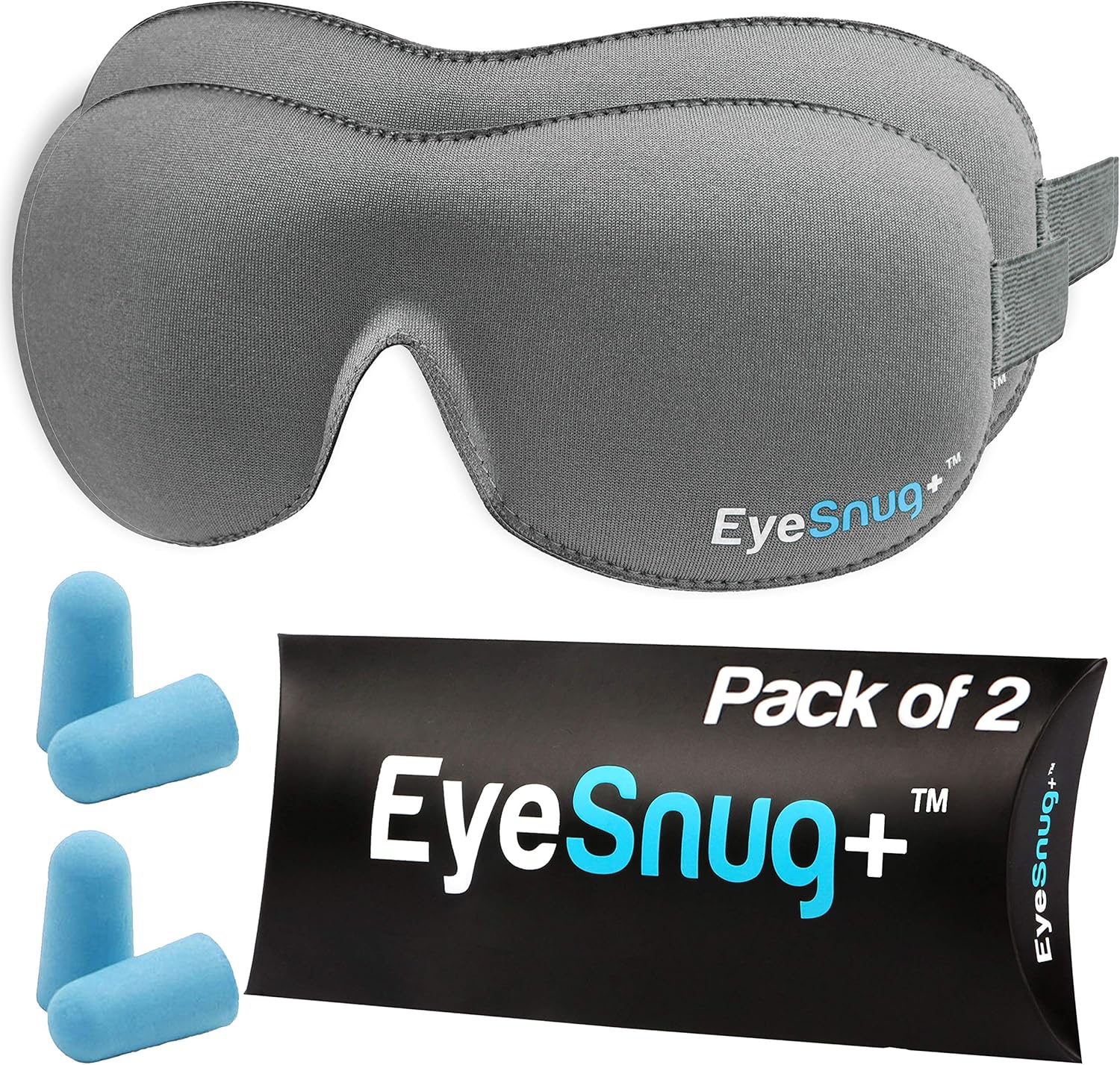 2 Pack Sleep Mask - Sleep Wherever, Whenever – EyeSnugs 3D Contoured Eye Mask Allows for Full REM Sleep –100% Blackout Molded Blindfold with Ear Plugs for Uninterrupted Sleep: Health & Personal Care