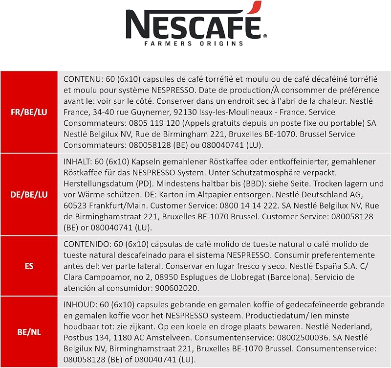 NESCAFÉ Farmers Origins Pack Variété - Cafés de toutes les régions, Arabica et Robusta torréfaction Ambrée 6 x 10 (60 Capsules) Approuvé pour les machines NESPRESSO - Exclusivité Amazon