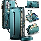 Strapurs Wallet Case Compatible with iPhone 17 6.3" RFID Blocking 9-Card Holder Soft PU Leather Magnetic Snap Shoulder Strap Zipper Pocket Phone Case Fit for iPhone 17 for Women - Blue Green
