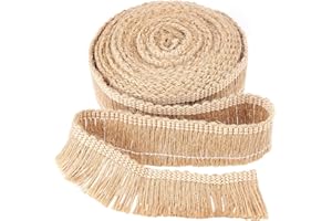 GORGECRAFT 5.5Yds x 1.3 Inch Burlap Fringe Trim Tassel Jute Lace Sewing Chainette Fringe Fibre Trimmings Flat Jute Cord Handm
