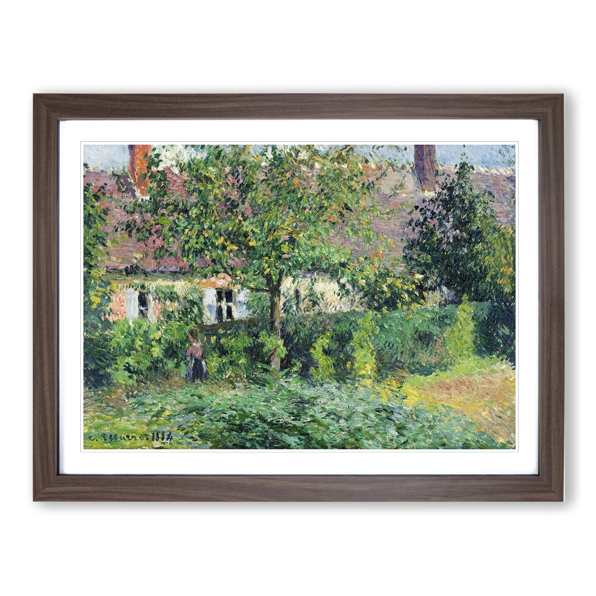 The Peasant House By Camille Pissarro Classic Painting Framed Wall Art Print, Ready to Hang Picture for Living Room Bedroom Home Office Décor, Walnut A4 (34 x 25 cm)