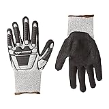 AmazonCommercial 13G SilverSilk & Sandy Nitrile Gloves with Impact Protection (Grey/Black), Size L, 1-Pair
