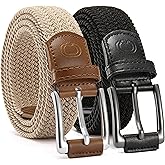CHAOREN Stretch Belt Men 2 Pack - 1 3/8" Braided Golf Belts For Men - Casual Elastic For Pants and Jeans
