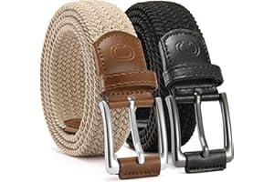CHAOREN Stretch Belt Men 2 Pack - 1 3/8" Braided Golf Belts For Men - Casual Elastic For Pants and Jeans