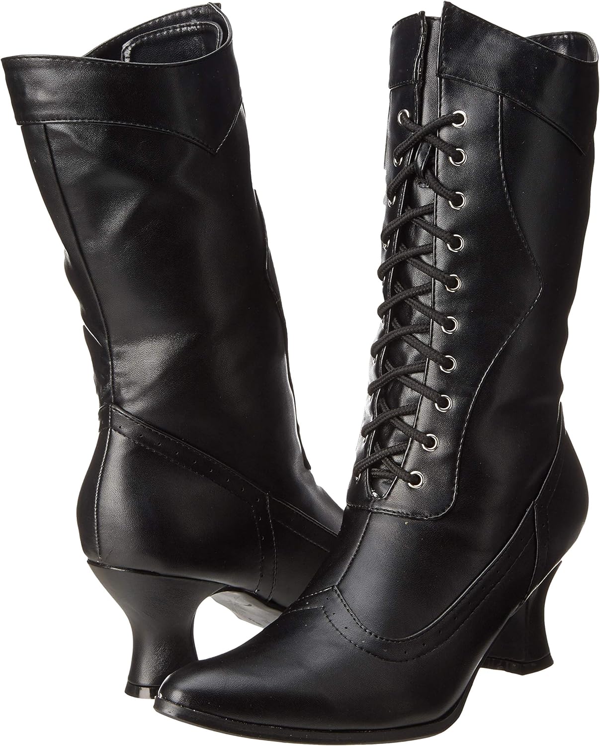  | Ellie Shoes Women's 253 Amelia Victorian Boot, Black Polyurethane | Mid-Calf
