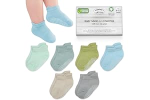 Organic Cotton GOTS Certified Ankle Baby Socks 6 Pairs, 6M - 5Y For Infants & Toddler Socks Non Slip Baby Girl & Boy Socks