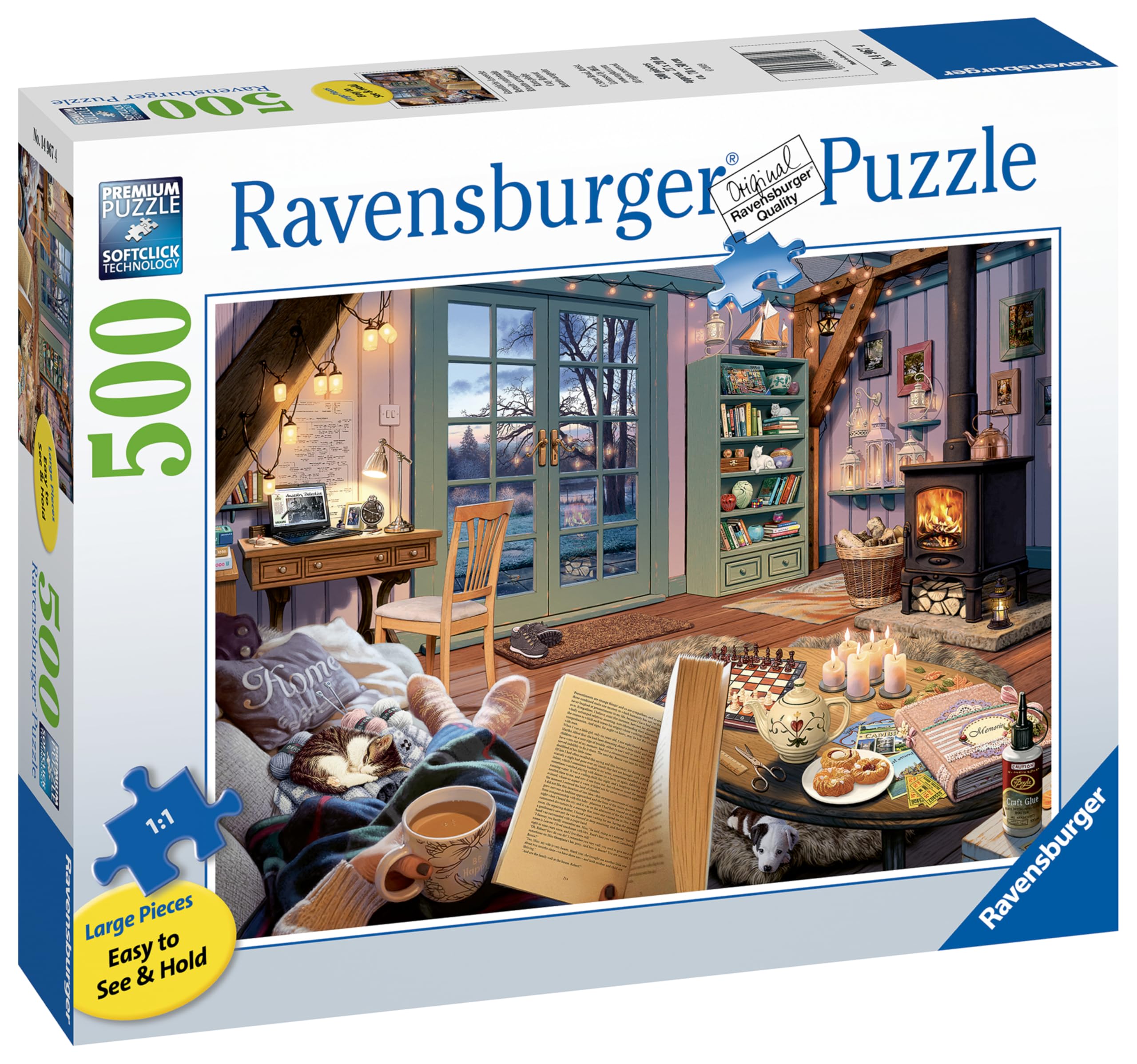 Ravensburger Cozy Retreat - 500 Piece Large Format Jigsaw Puzzle - Enjoy The Serenity of a Simple Scene, Complete with Tea and a Good Book - Premium Quality - Puzzles for Adults