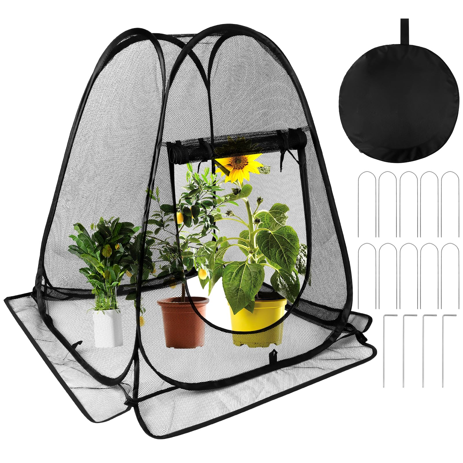 Pop up Fine Mesh Plant Tents, 28x28x32 Inch Portable Plant Netting Pest Guard Cover with 14 Stakes, Plant Cover Tent for Vegetables Fruits Away from Birds Deer Squirrels, No Build Garden Netting