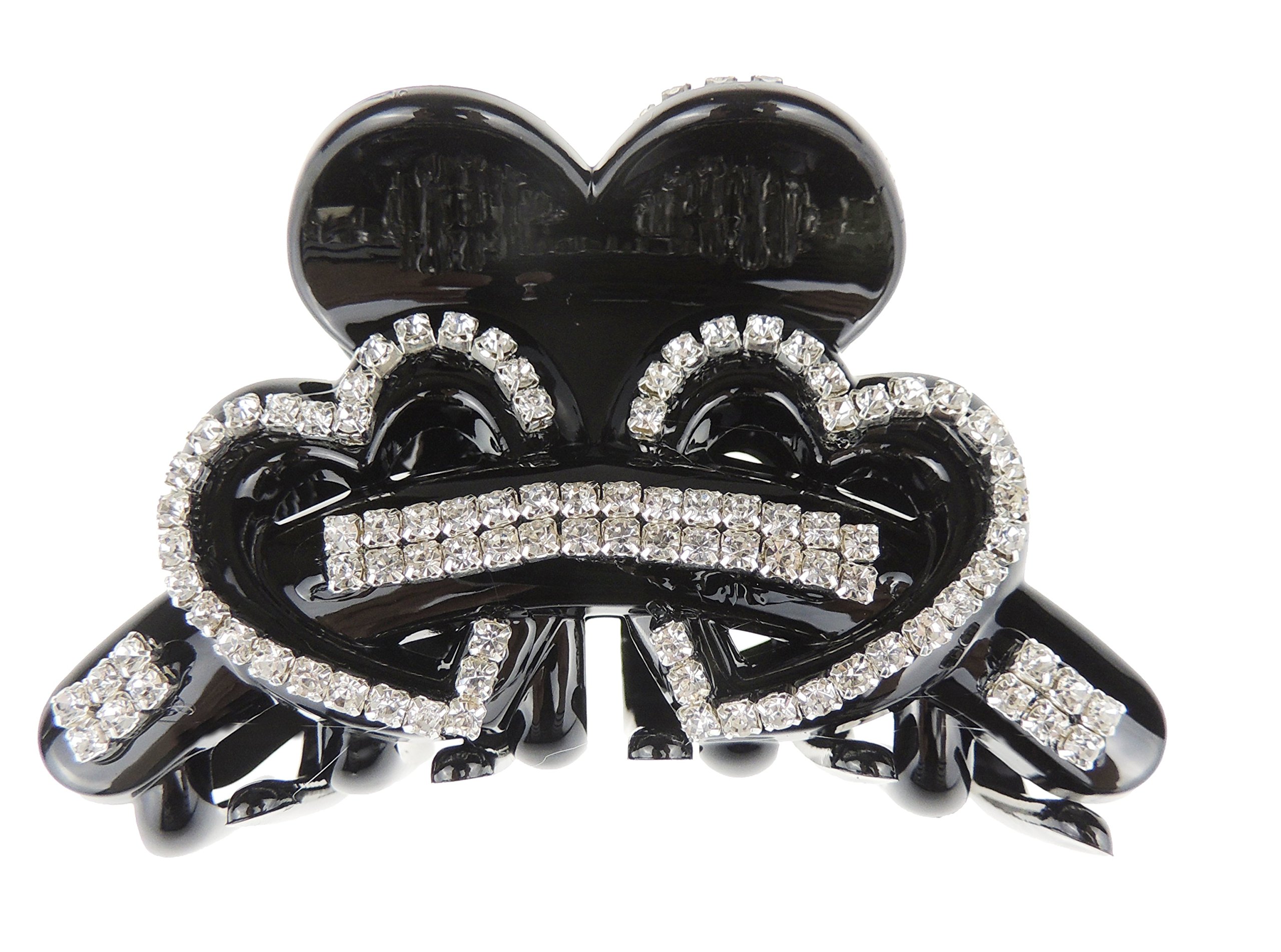 Extra Sparkly Women Girls Crystal Diamante Rhinestone Gems Bridal Wedding Evening Party Styling Fine Thin Hair Accessories Butterfly Claw Jaw Clip Octopus Clamp Grip 9cm Hearts (Black)