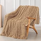 Tuddrom Decorative Extra Soft Faux Fur Blanket Queen Size 80" x 90",Solid Reversible Fuzzy Fluffy Cozy Plush Fleece Comfy Microfiber Fur Blanket for Couch Sofa Bed,Camel