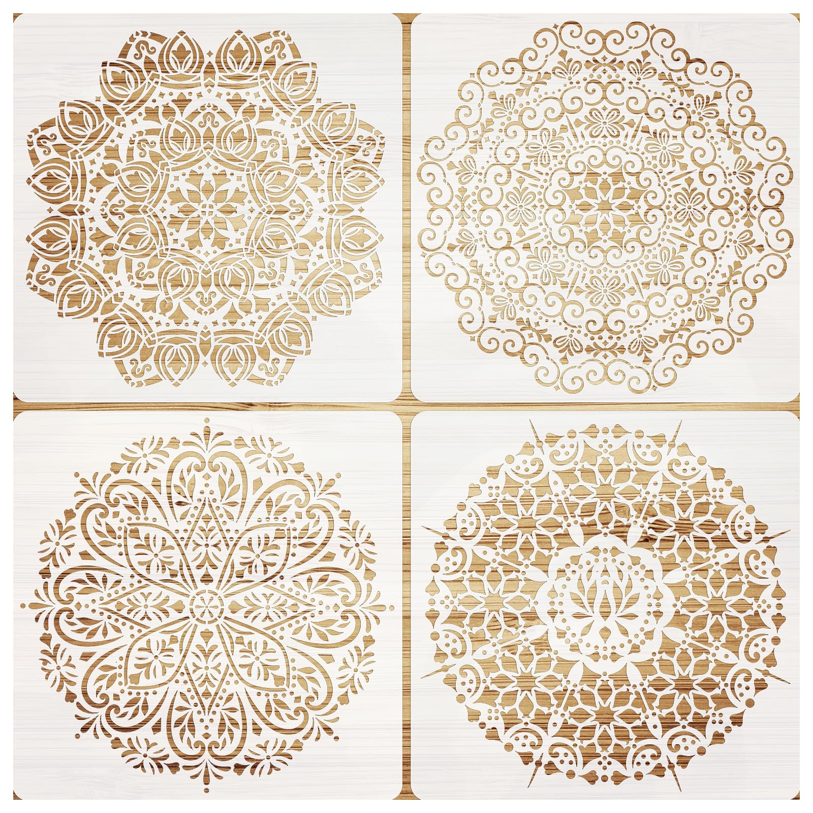 VETPW 4 Large Mandala Stencils Drawing Painting Template Craft Stencil Set, DIY Reusable Shapes Stencils Scale Templates for Fabric, Floors, Window, Furniture, Wood, Wall Design, 30x30CM
