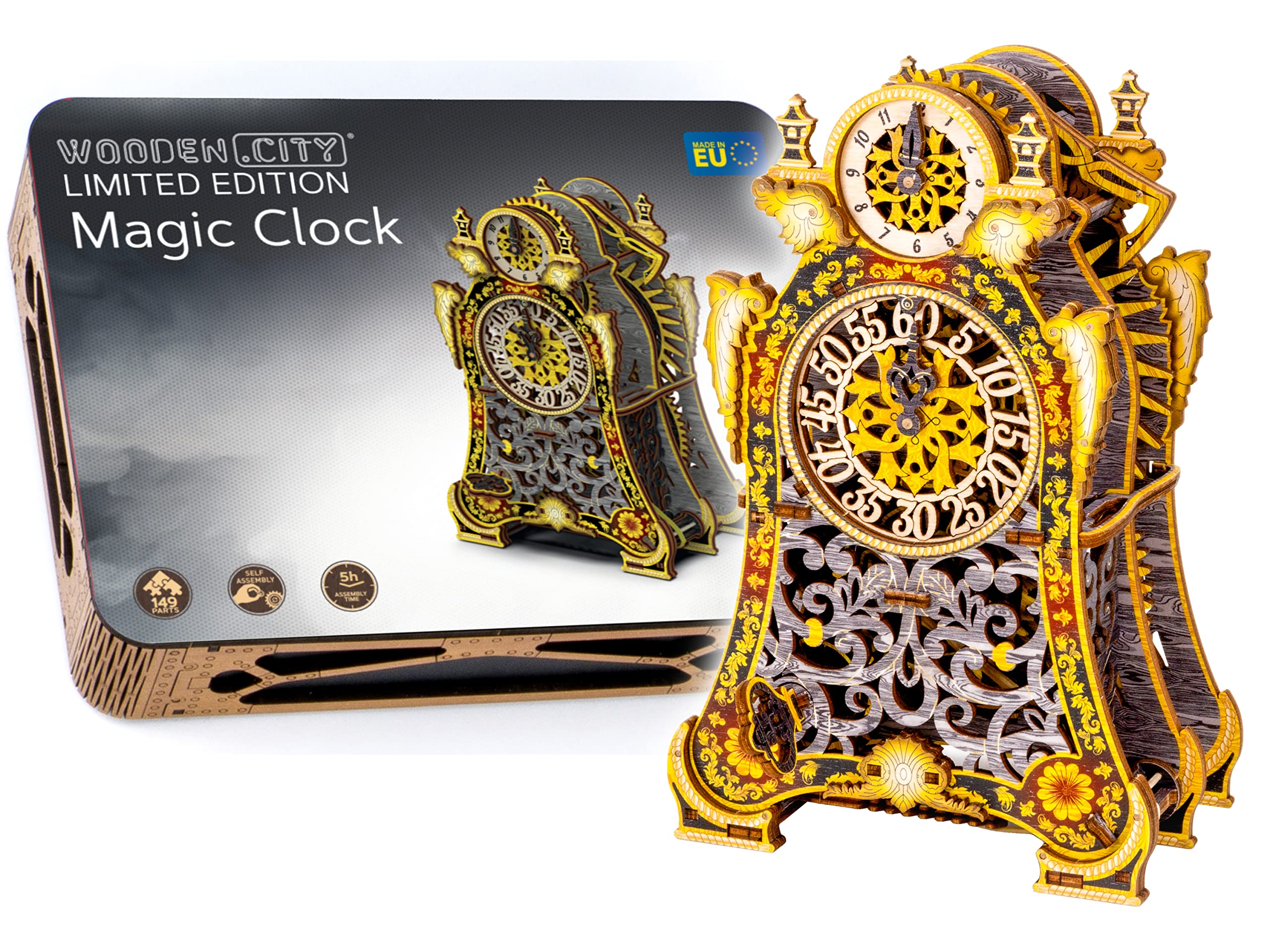 WOODEN.CITY Clock Kits Magic Limited Edition - 3D Wooden Model For Adults To Build Fun Models & Teens 14+ Antique Wall Mechanism Kit 149 Parts (LE-010)