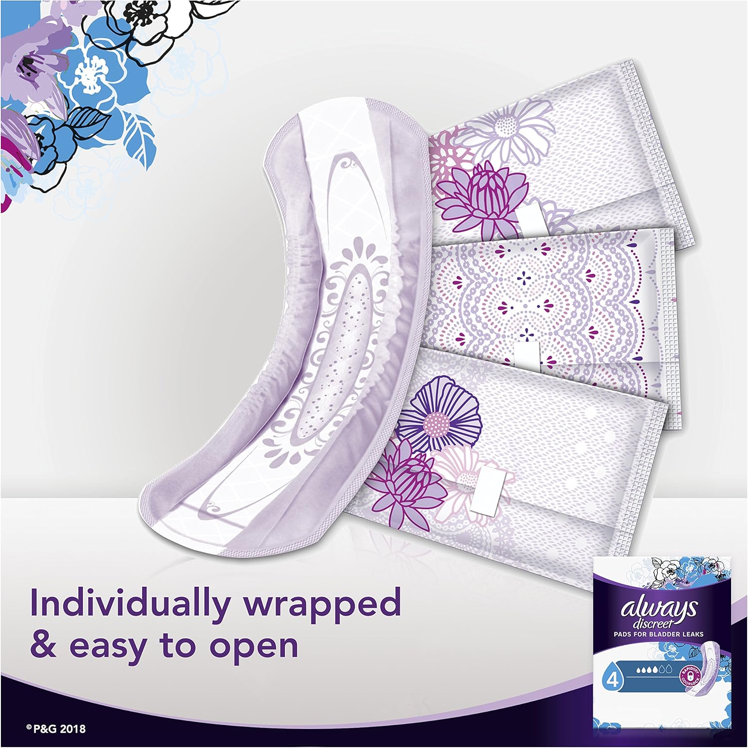 Always Discreet Incontinence Pads for Women, Moderate Absorbency, Long Length, 54 Count: Health & Personal Care