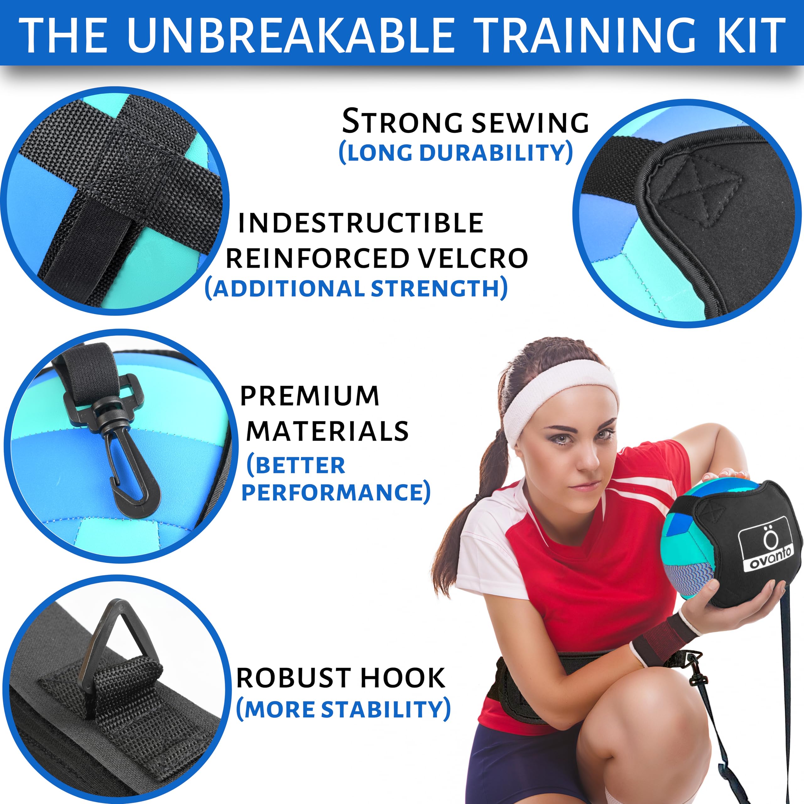 OVANTO Volleyball Training Equipment Aid – Solo Volleyball Equipment in 4 Styles to Serve, Spike, Set and Pass Like a Pro - Adjustable Volleyball Practice Equipment Gift for Beginners & Experts