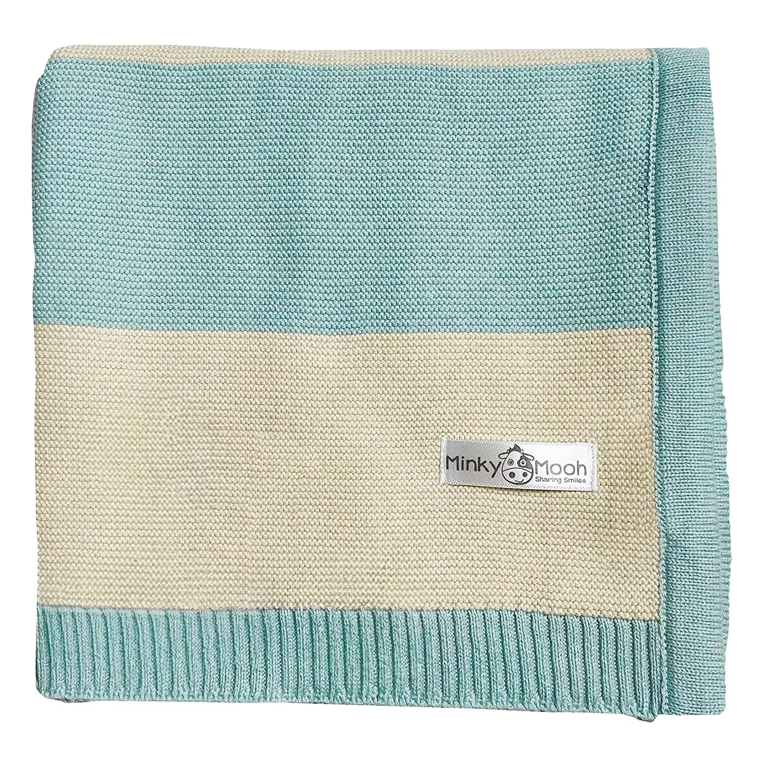Baby Blanket Made of 100% Organic Cotton - Cuddly Knitted Blanket Ideal as Baby Blanket, First Blanket, Woollen Blanket or Baby Cuddly Blanket in Mint/Nature-White for Girls and Boys
