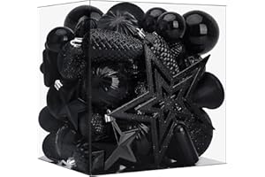 VAINECHAY Black Ornaments Christmas Tree Decorations - 45pcs Shatterproof Christmas Ornaments Set Assorted Christmas Ornaments Decor Baubles Plastic, Multi Size