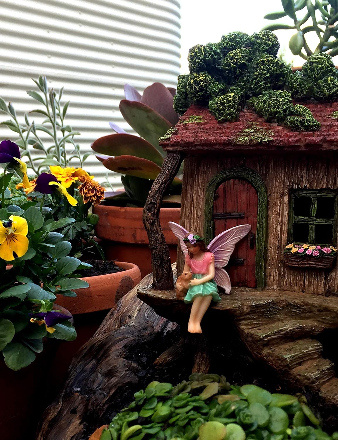 PRETMANNS Fairy House Kit, Fairy Garden Accessories for Outdoor Miniature Village Decor with Three Fairies, House - Image 5