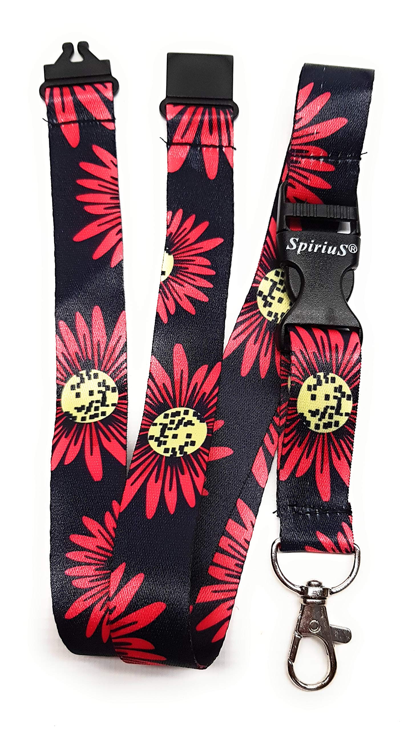 SpiriuS Safety Breakaway Lanyard Neck Strap for id Card Badge Holder with Metal Clip 2cmx43cm Original Design (Large Big Flowers)