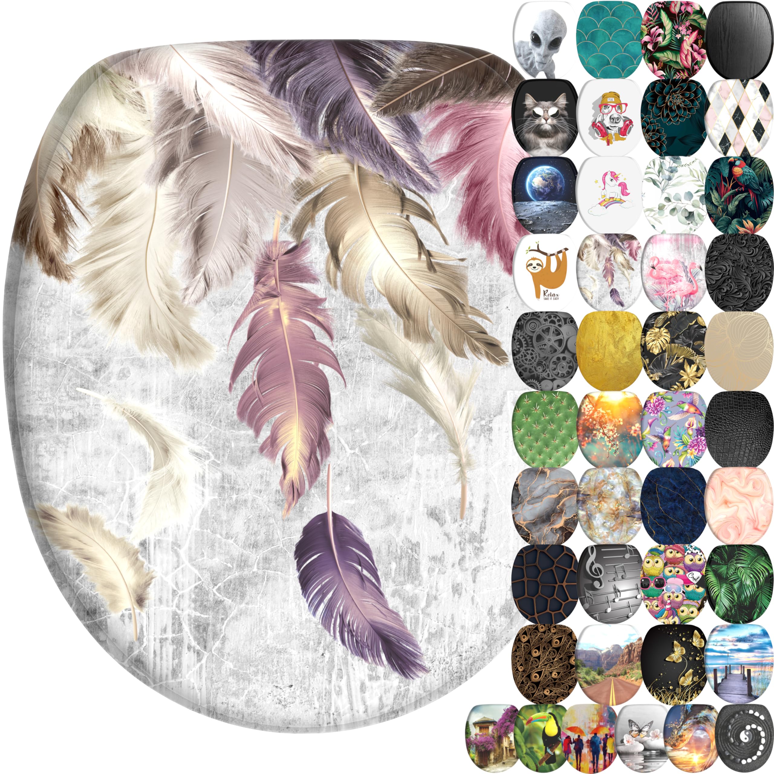 Sanilo Soft Close Toilet Seat, Wide Choice of New Toilet Seats, Stable Hinges, Easy to Mount (Feathers)