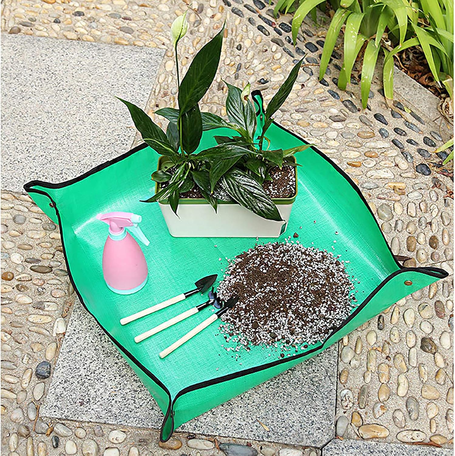 Nwvuop 100cm x 100cm Plant Repotting Mat Waterproof Planting Operation Mat Thicken Indoor Transplanting Planting Tarp Mat, Green - Image 5