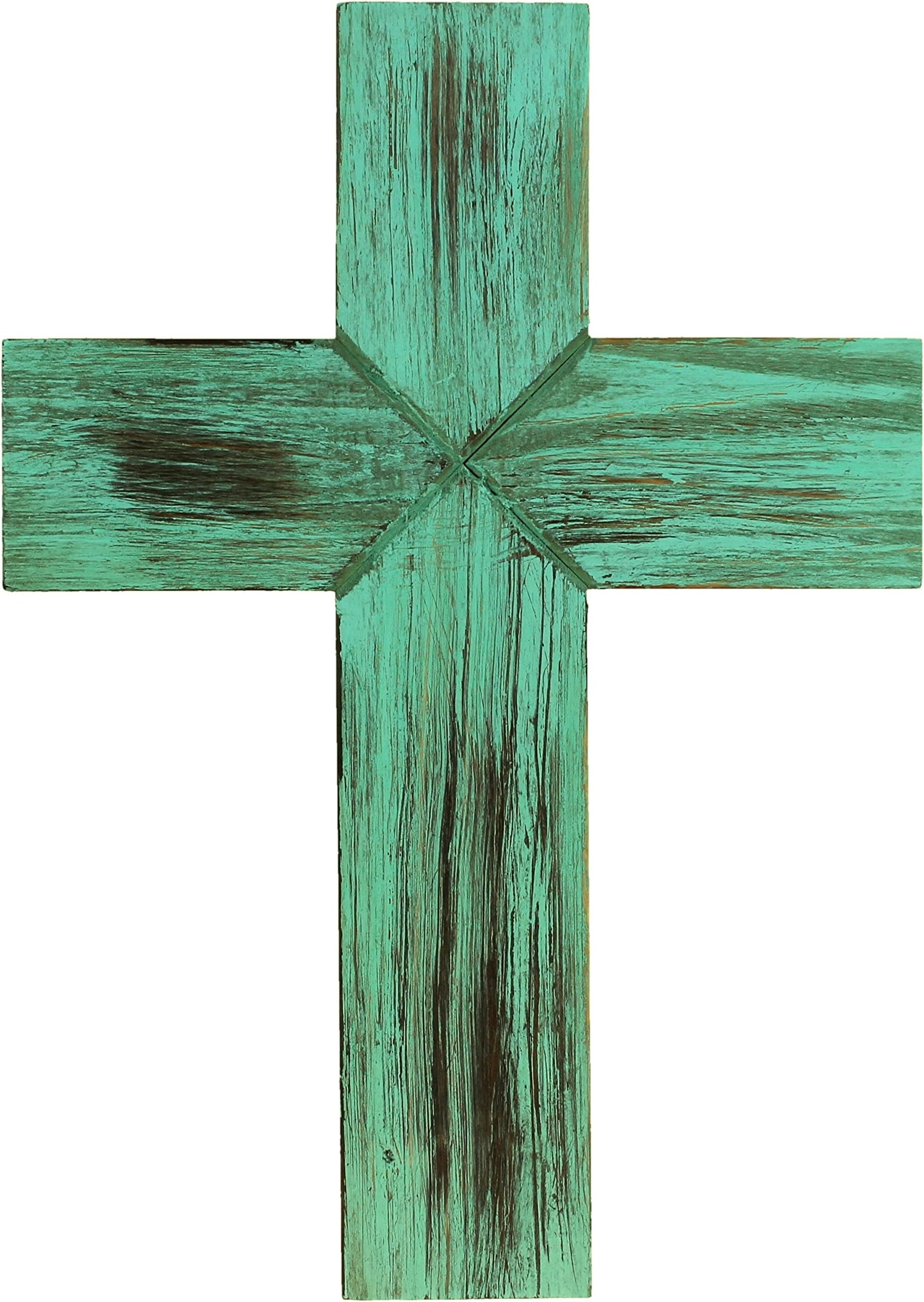 Simple 14" Weathered Wood Decorative Wall Cross - Rustic Shabby Chic Chalk Paint Look (Teal)