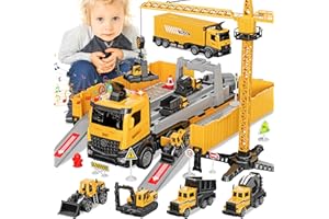 FEIDAMA Construction Toys Truck Crane for Kids - Truck Race Track Kids Toy Eject Car Set Excavator Bulldozer Dump Trucks Cement Truck Vehicle Easter Christmas Birthday 2+ 3 4 5 6 7 8 Years Old Boy Girl Gift