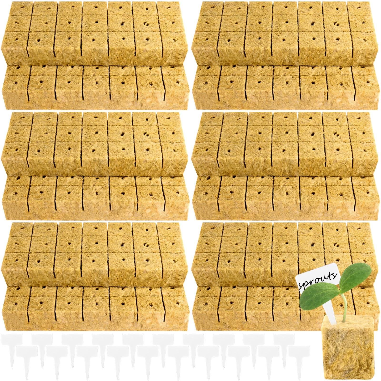 Photo 1 of JolliKids 252 Pieces Rockwool Cubes for Hydroponics 1.5'' Rock Wool Planting Cubes Rockwool Starter Plugs Blocks with 20 Plant Name Tags for Soilless Cultivation, Seedlings Cuttings Plant Supplies