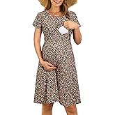 OUGES Womens 2025 Short Sleeve Summer Floral Maternity Dresses Nursing Gown Breastfeeding Clothes