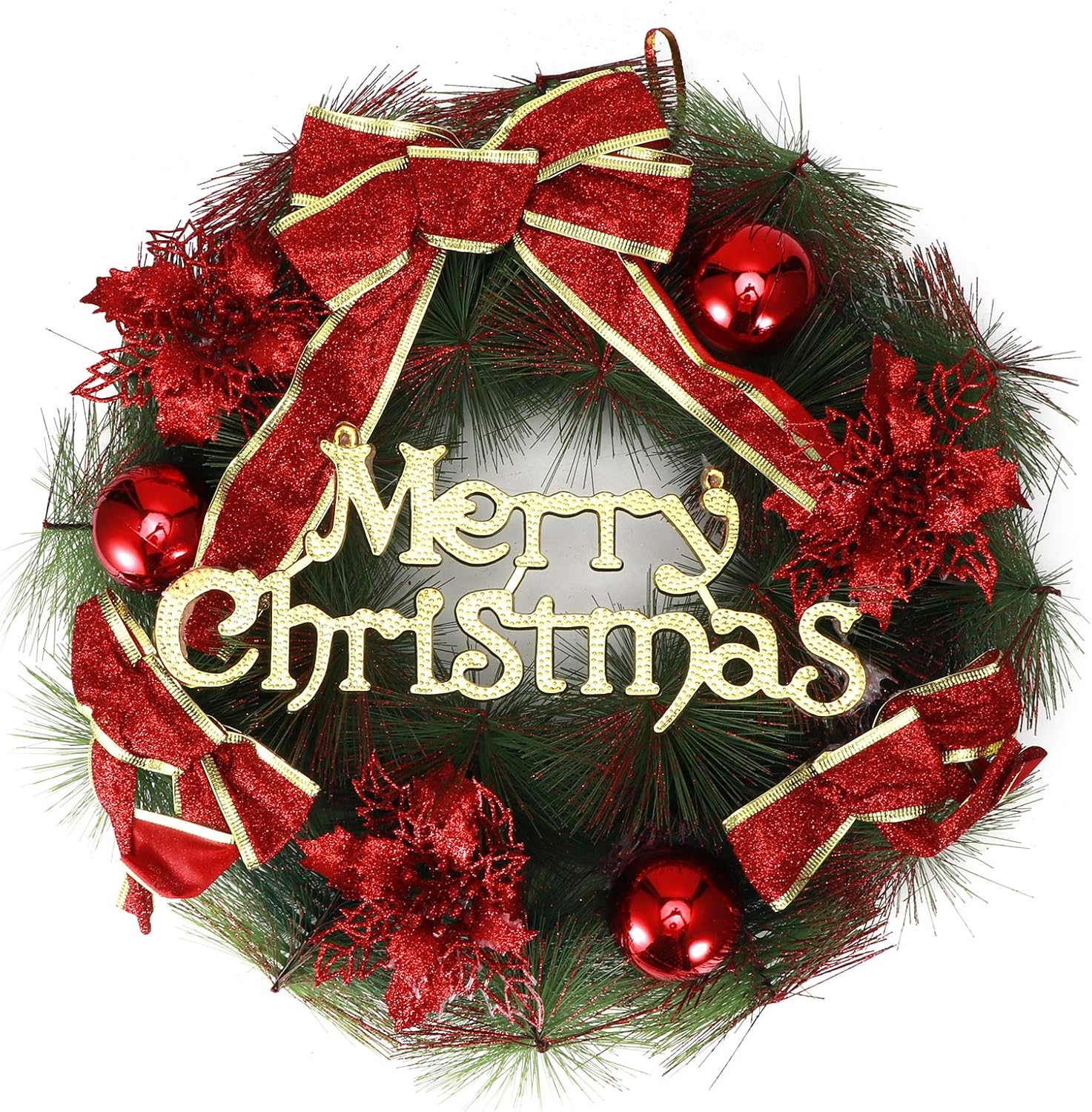 Amazon Co Jp クリスマスリース クリスマス飾り Christmas英文字付 約 37cm クリスマス デコレーション おしゃれ クリスマス飾り付け イベント パーティー 装飾 壁飾り レッド ホーム キッチン