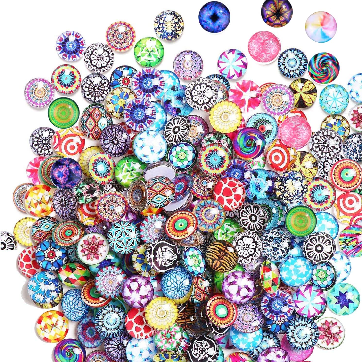 Litensh Decorative Glass Cabochons Granulates Pieces, Round Colorful Beads Decorative Flatback Button Half Round Vase Nuggets Printed Mosaic Tiles DIY Craft for Home Garden Wedding (12MM-200PCS)