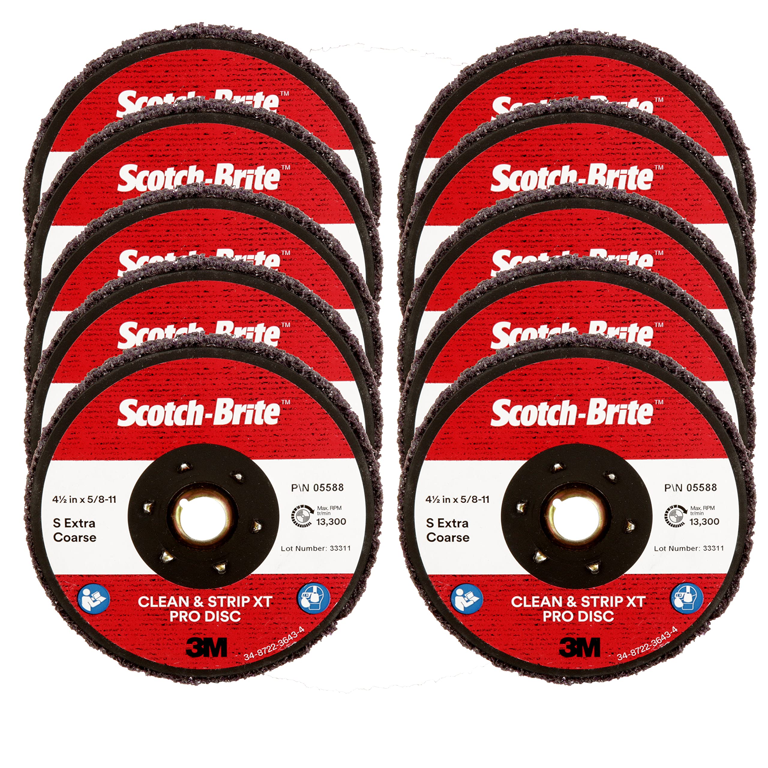 Cubitron II Scotch-Brite Clean and Strip XT Pro Disc, XO-DC, SiC Extra Coarse, TN, Purple, 4-1/2 in x 5/8"-11, Pack of 10