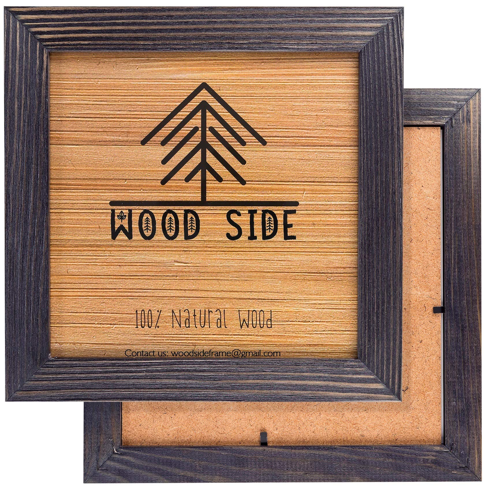 Rustic Wooden Square Picture Frames 8x8 - Set of 2 - 100% Natural Eco Distressed Wood with Real Glass for Wall Mounting and Tabletop Photo Frame - Dark Grey