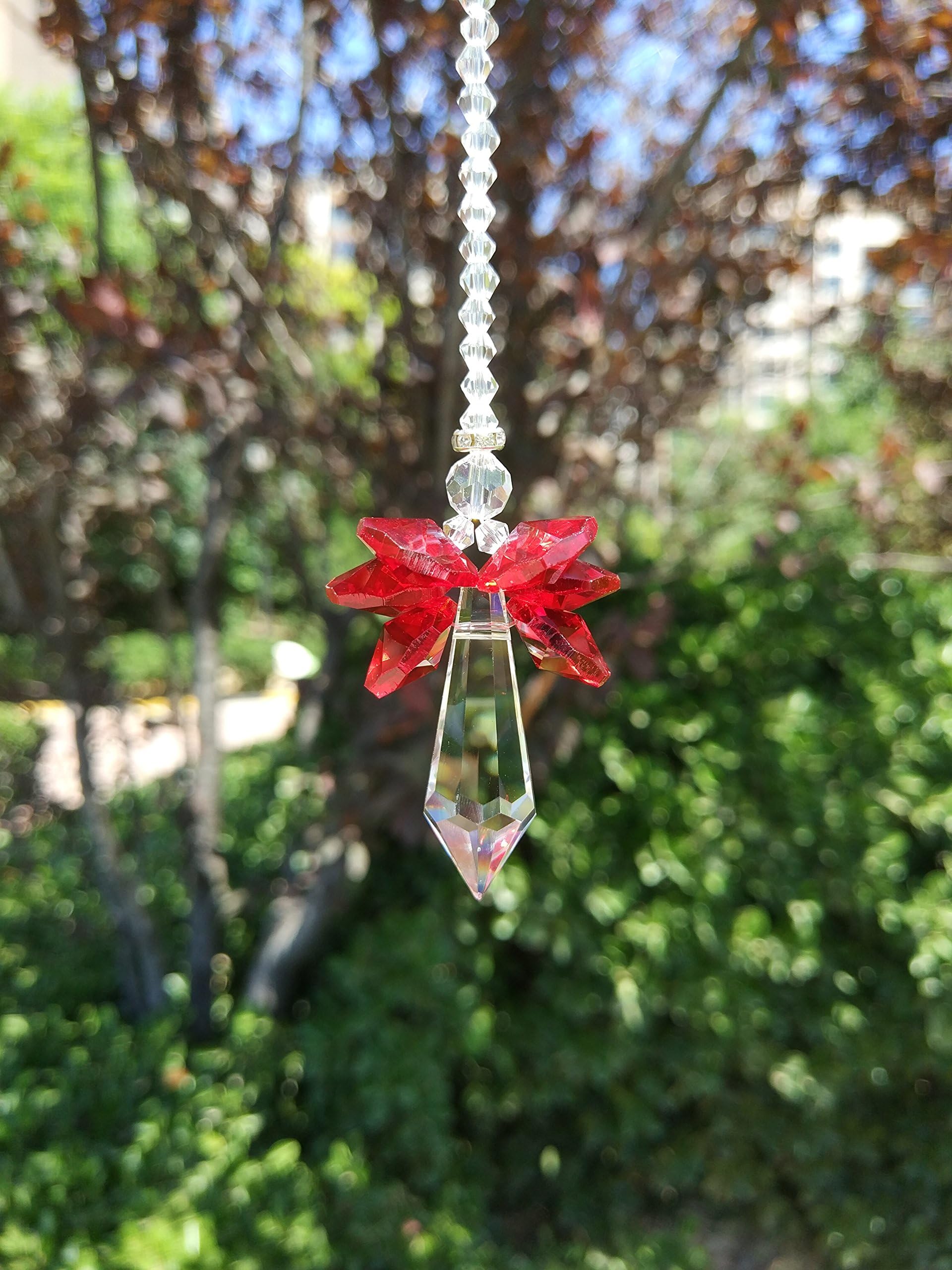 Waner Crystal Guardian Angel Suncatcher Car Charms for Rear View Mirror (Red Wings)