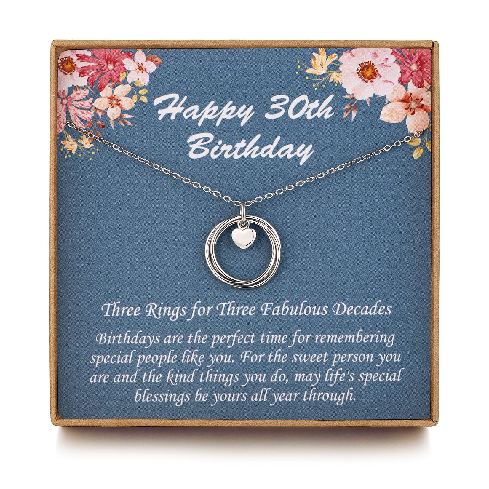 MUSIER PARIS 30th Birthday Gifts for Women, Birthday Gifts for her, 30 Birthday Gifts, Sterling Silver 3 ring Birthday Necklace, Friendship Gifts Birthday Jewelry