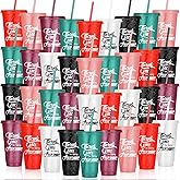Sieral 36 Pcs Employees Appreciation Gifts Bulk Thank You Cups with Lids and Straws 24 oz Plastic Tumbler Travel Mugs Inspirational Gifts for Coworker Stuff Teacher (Simple Color)
