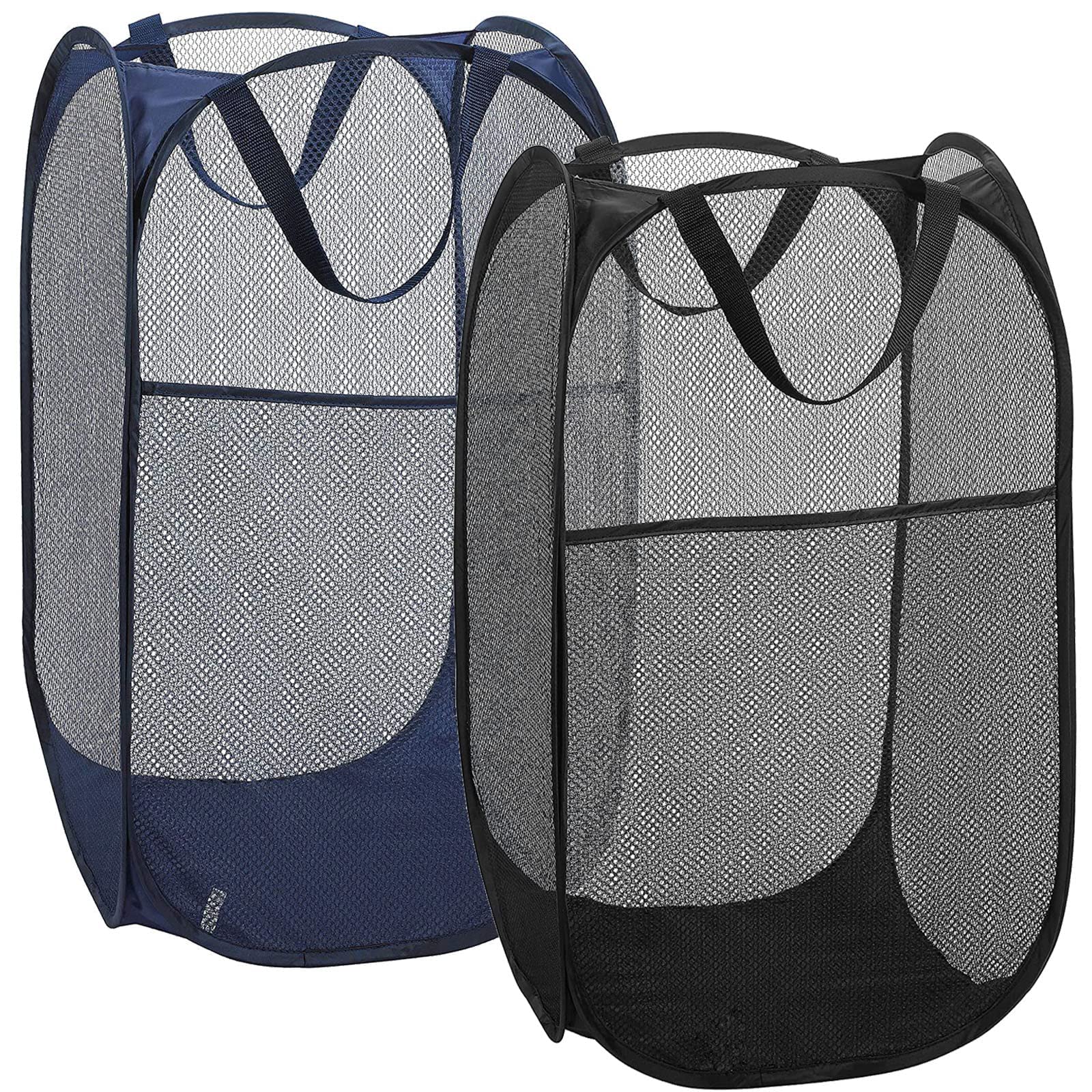 BENJUNC 2 Laundry Baskets, pop-up Laundry Baskets, Foldable mesh Laundry Baskets (Each with 2 Reinforced Handles)…, Blue