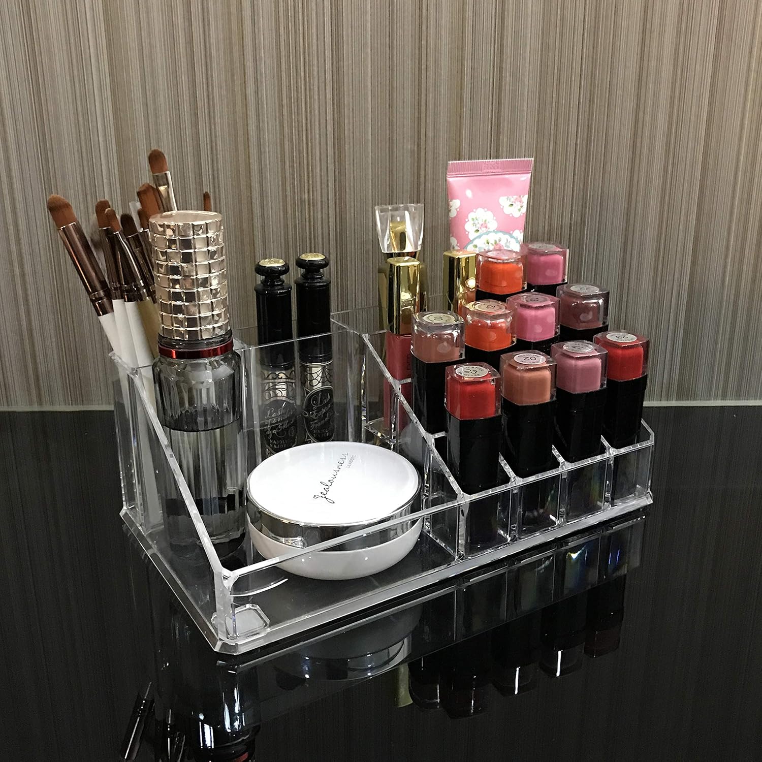 Ikee Design Jewelry Makeup Cosmetic Storage Organizer Two Pieces Set - Organize Cosmetics, Jewelry, Hair Accessories, Bathroom Counter or Dresser, Clear Design for Easy Visibility: Home & Kitchen