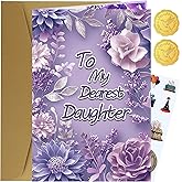 TzenvoGift Birthday Card for Daughter, Daughter Birthday Cards - with Heartfelt letter, Elegant Floral Design, Warm Wishes from Mom or Dad(5.6 x 8.1”)