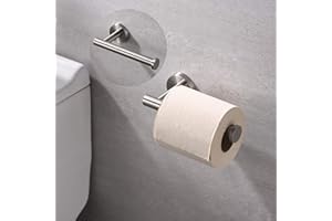 RAINOVO Toilet Paper Holder, Rustproof Wall Mounted Toilet Roll Holder, Modern Tissue Roll Dispenser Round for Bathroom Washroom SUS304 Stainless Steel Holder, Brushed Nickel