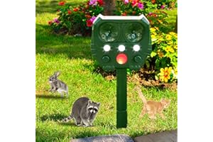 AMSQTO 2024 Solar Ultrasonic Animal Repeller, Upgraded Dog Repellent Outdoor, Cat Repeller with Motion Detection, LED Flashing Light for Squirrel, Raccoon, Skunk, Rabbit, Fox, Deer, Bird etc 529