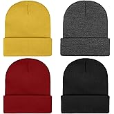 KUTTOR 4 Pack Knit Skull Beanie Hats Adult Winter Warm Hats Cozy Knitted Ski Cap Cuffed Stretchy Beanie Hats for Men Women