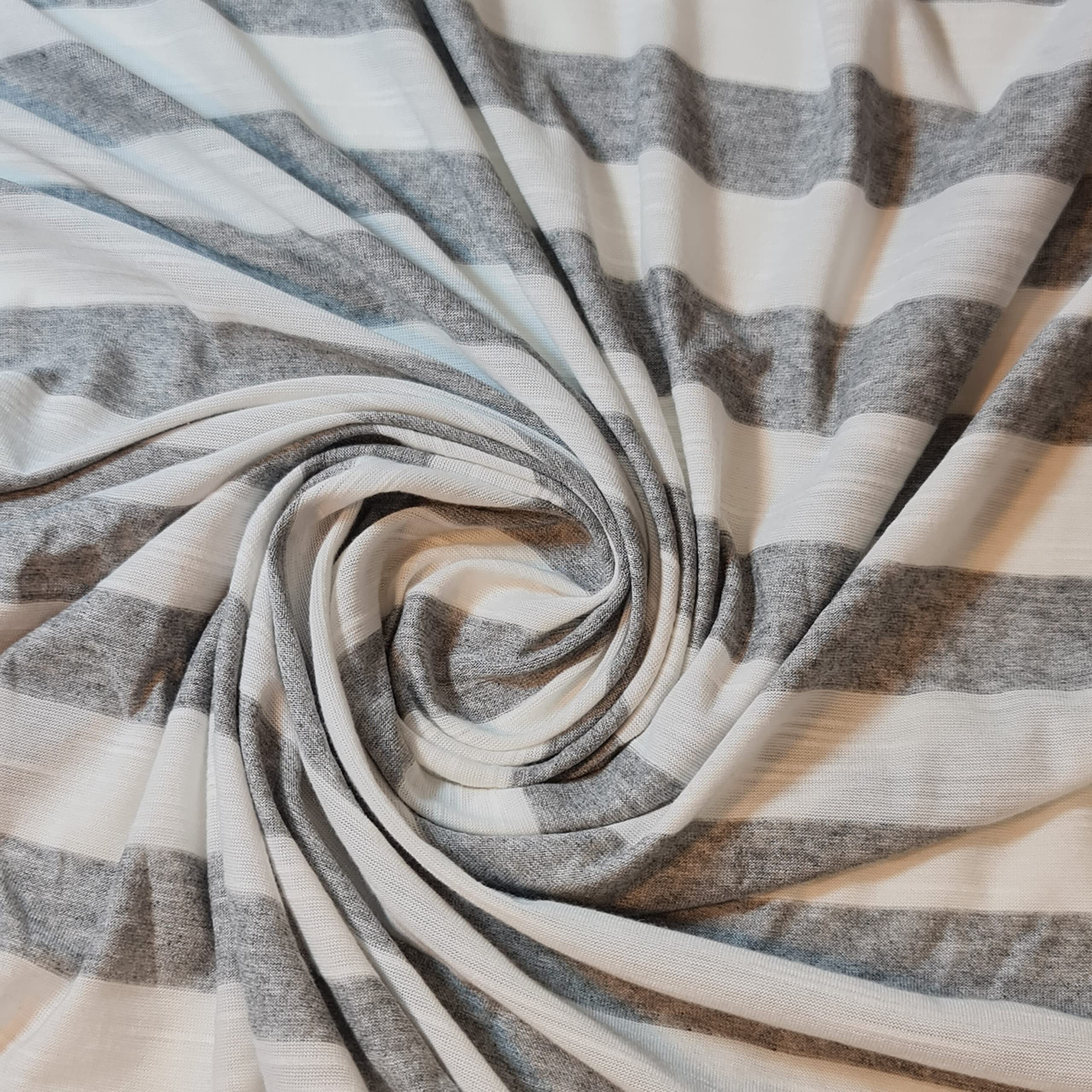 Soft Printed Cotton Jersey Stretch Knit Fabric – Ideal for T-Shirts, Babywear, Dressmaking & Crafts | 58" (150cm) Wide | Sold Per Meter (Pre-Cut) (Silver White Stripe)