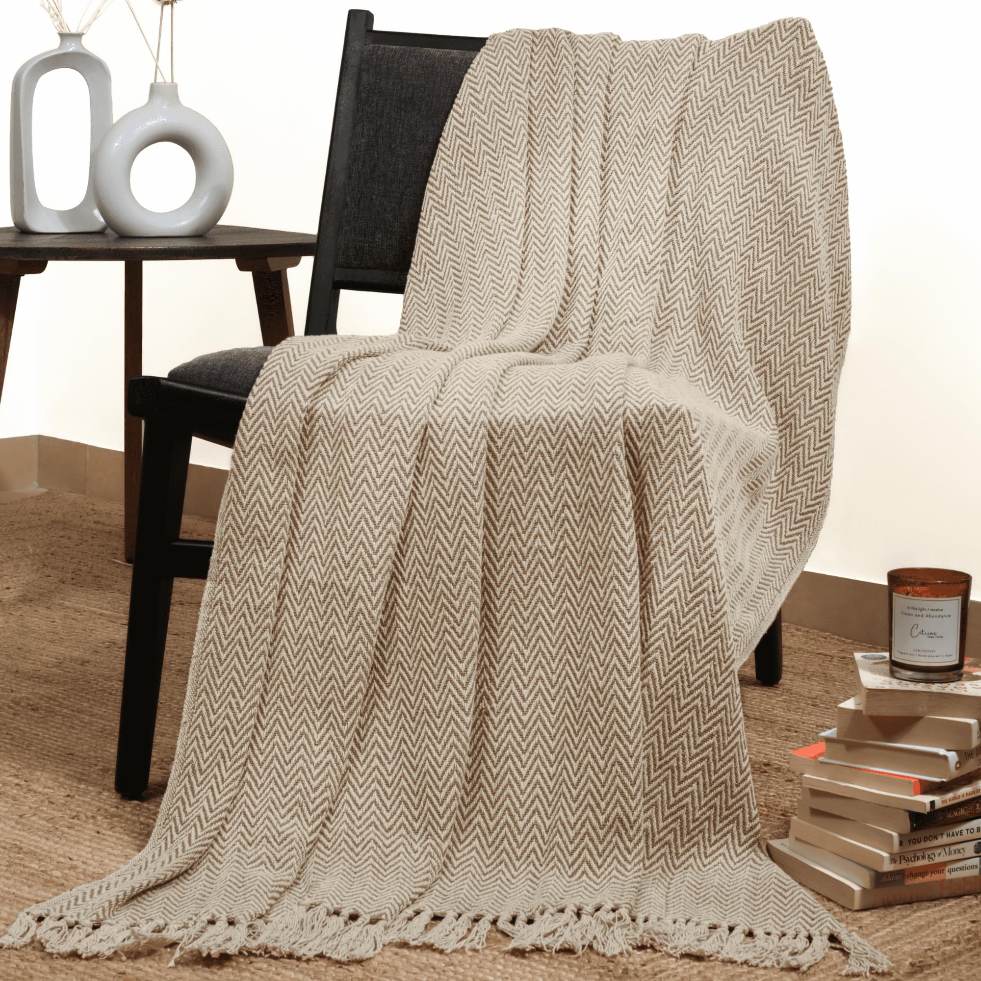 RAJRANG Reversible Sofa Throw Blanket – Cotton Chevron Design | Lightweight Blanket for Camping, Travel and Everyday Use, 152x127 cm