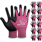JDL 12 Pairs Nylon Nitrile Coated Gardening Gloves for Women, Touchscreen Yard Garden Gloves, Breathable Safety Work Gloves with Grip, Pink, Small